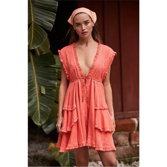 Free People Dresses & Skirts - NEW Free People Endless‎ Summer Antoinette Mini Dress in Coral